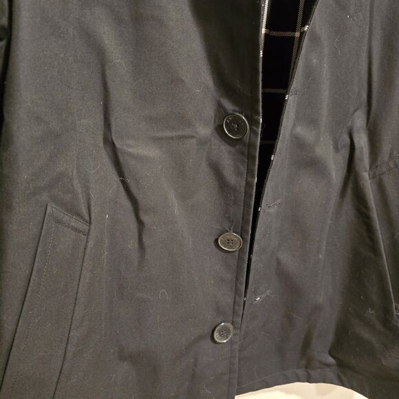 Trench Jacket Coat Women XL Reversible Black Plaid Solid Hunting Country Capsule - Picture 9 of 9